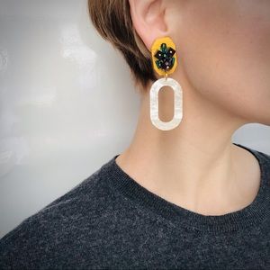 Art Design Leather Earrings with Acrylic Pendant
